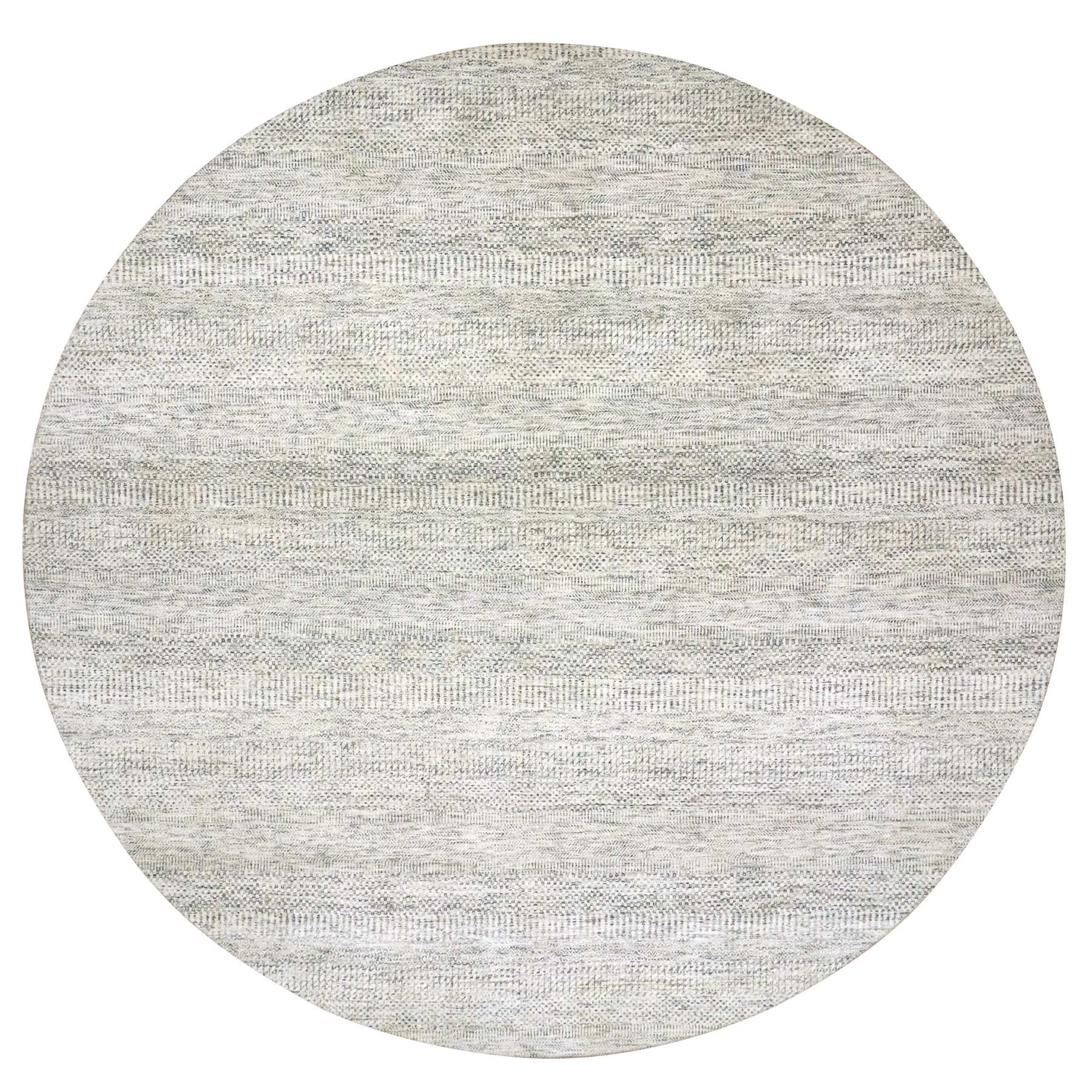 14'x14' Pristine White, Extra Soft Wool, Hand Knotted Modern Grass Design, Tone on Tone, Organic Sustainable Textile, Round Oriental Rug 